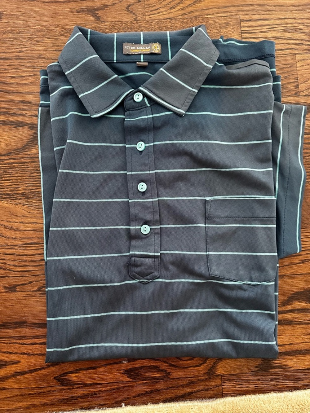Peter Millar Summer Comfort Teal Blue Striped Golf Polo